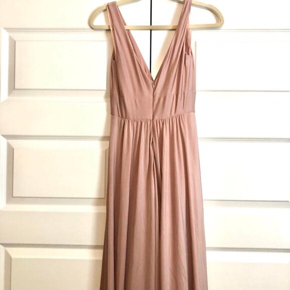NWT LA FEMME Plunge Neck High Slit Party Gown Sleeveless Mauve Pink 4 MSRP $318 - Picture 6 of 9